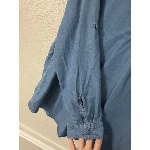Como Re-Vintage Chambray 3/4 Roll Tab Sleeve Blouse Size Large NWT‎ - Picture 3 of 7